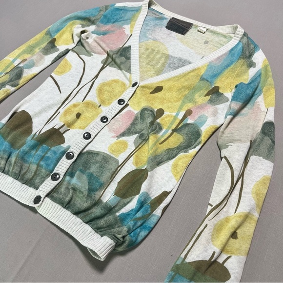 Anthropologie Guinevere Floral Print Button Front Cardigan Sweater XS - Picture 4 of 14